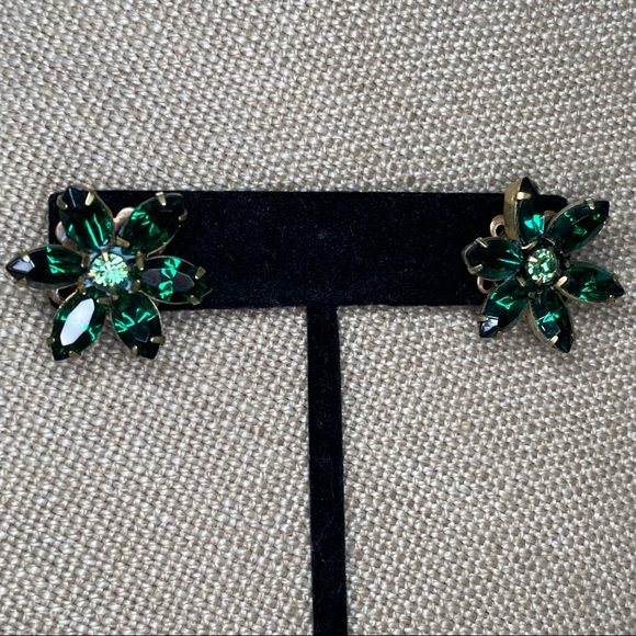 2 pc Set! Liz Palacios Necklace + Earrings Swarovski Crystal Flowers Green+ Aqua - Picture 2 of 11